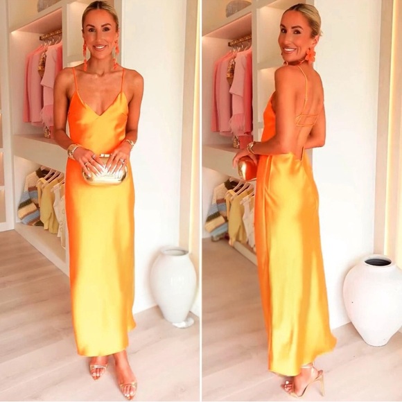 NWT ZARA ORANGE SATIN MIDI DRESS SIZE L - Picture 17 of 17